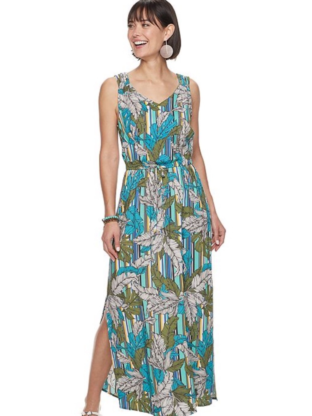 Apt. 9 Teal, Blue & Olive Tropical Print Maxi Dress